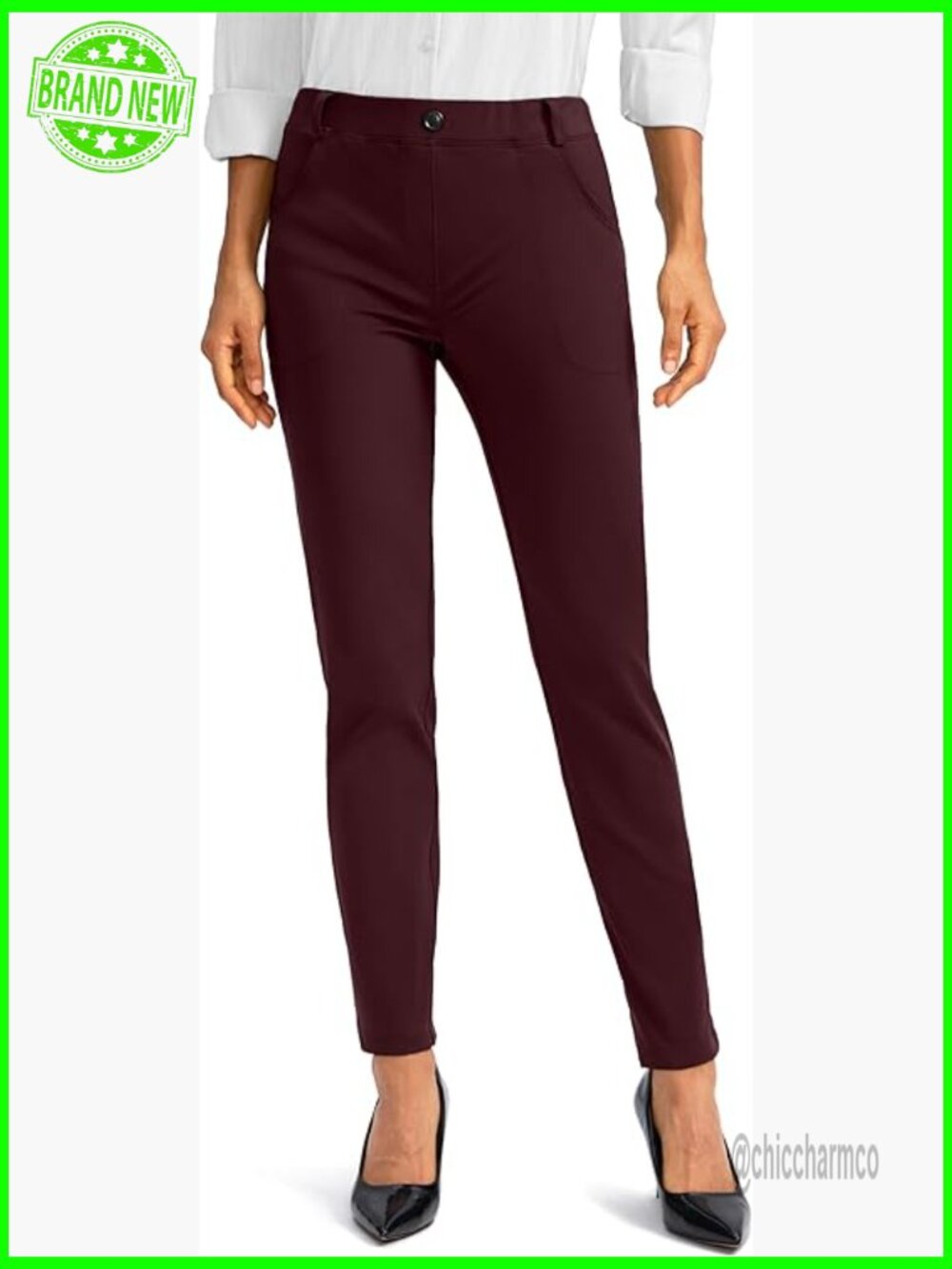 Fleece Lined Skinny Work Pants with Pockets Warm Winter Slacks